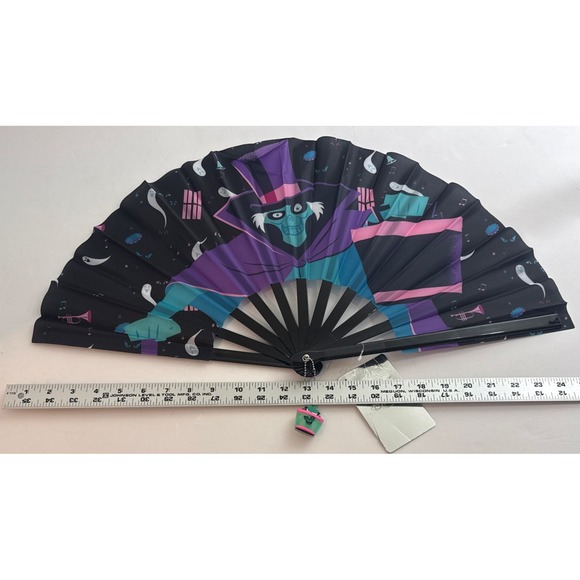 Disney Parks Haunted Mansion Hatbox Ghost Black Handheld Fan With Charm Worn Tag - Picture 3 of 8